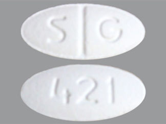 This is a Tablet imprinted with S G on the front, 421 on the back.