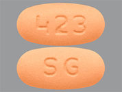 Ranolazine Er: This is a peach oval Tablet Er 12 Hr imprinted with 423 on the front, SG on the back, and is manufactured by RADHA PHARMACEU.