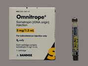 Omnitrope: Esto es un Cartucho incoloro imprimido con nada en la parte delantera, nada en la parte posterior, y es fabricado por SANDOZ.