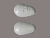 Cozaar: This is a white teardrop Tablet imprinted with 960 on the front, nothing on the back, and is manufactured by ORGANON LLC.
