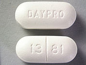 Oxaprozin: Esto es un Tableta imprimido con DAYPRO en la parte delantera, 13 81 en la parte posterior, y es fabricado por None.