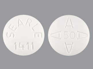 This is a Tablet Immediate D Release Biphase imprinted with logo and 50 on the front, SEARLE  1411 on the back.