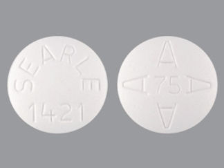 This is a Tablet Immediate D Release Biphase imprinted with logo and 75 on the front, SEARLE  1421 on the back.