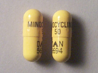 This is a Capsule imprinted with MINOCYCLINE  50 on the front, DAN  5694 on the back.