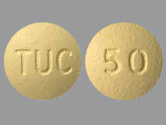 This is a Tablet imprinted with TUC on the front, 50 on the back.