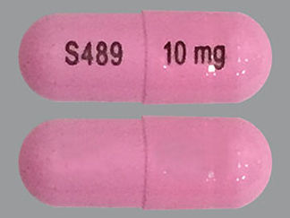 This is a Capsule imprinted with S489 on the front, 10 mg on the back.