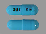 Vyvanse: This is a Capsule imprinted with S489 on the front, 60 mg on the back.