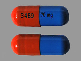 This is a Capsule imprinted with S489 on the front, 70 mg on the back.