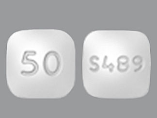 This is a Tablet Chewable imprinted with 50 on the front, S489 on the back.