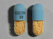 Adderall Xr: This is a clear oblong Capsule Er 24 Hr imprinted with ADDERALL  XR on the front, 5mg on the back, and is manufactured by TAKEDA PHARMACE.