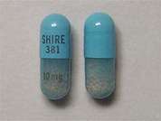 Adderall Xr: This is a blue oblong Capsule Er 24 Hr imprinted with SHIRE  381 on the front, 10 mg on the back, and is manufactured by TAKEDA PHARMACE.