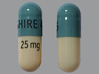 Esto es un Cápsula Er Trifásico 24hr imprimido con SHIRE 465 en la parte delantera, 25 mg en la parte posterior, y es fabricado por None.