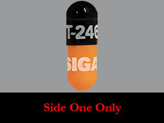 This is a Capsule imprinted with ST-246 and logo on the front, SIGA and logo on the back.