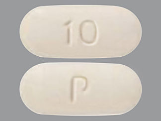 This is a Tablet imprinted with 10 on the front, P on the back.