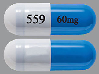 This is a Capsule Dr imprinted with 559 on the front, 60mg on the back.