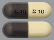 Flucytosine: This is a Capsule imprinted with logo and 10 on the front, logo and 10 on the back.