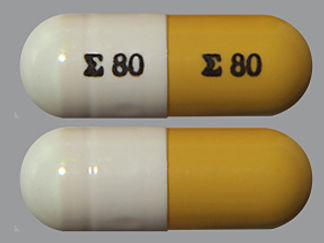 This is a Capsule imprinted with logo and 80 on the front, logo and 80 on the back.
