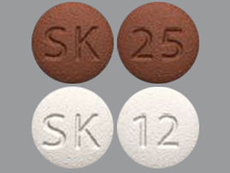 This is a Tablet Dose Pack imprinted with SK on the front, 12 or 25 on the back.