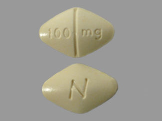 This is a Tablet imprinted with N on the front, 100 mg on the back.