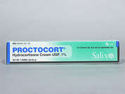 Proctocort: Esto es un Crema blanquecine imprimido con nada en la parte delantera, nada en la parte posterior, y es fabricado por SALIX PHARMACEU.