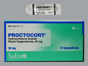 Proctocort: Esto es un Supositorio Rectal blanco bullet imprimido con nada en la parte delantera, nada en la parte posterior, y es fabricado por SALIX/BAUSCH HE.