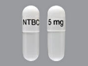 Orfadin: Esto es un Cápsula imprimido con NTBC 5 mg en la parte delantera, nada en la parte posterior, y es fabricado por None.