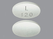 Latuda: This is a Tablet imprinted with L  120 on the front, nothing on the back.