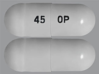 This is a Capsule imprinted with 45 on the front, OP on the back.