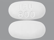 Ibuprofen: Esto es un Tableta imprimido con IBU  800 en la parte delantera, nada en la parte posterior, y es fabricado por None.