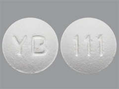 Esto es un Tableta blanco redondo imprimido con YB en la parte delantera, 111 en la parte posterior, y es fabricado por SLATE RUN PHARM.