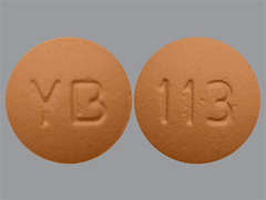 Esto es un Tableta color durazno redondo imprimido con YB en la parte delantera, 113 en la parte posterior, y es fabricado por SLATE RUN PHARM.