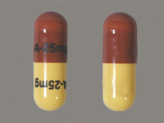 This is a Capsule imprinted with A-25mg on the front, A-25mg on the back.