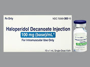 Haloperidol Decanoate: Esto es un Vial imprimido con nada en la parte delantera, nada en la parte posterior, y es fabricado por None.