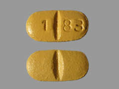 Esto es un Tableta amarillo oblongo imprimido con 1 83 en la parte delantera, nada en la parte posterior, y es fabricado por SUN PHARMACEUTI.