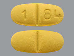 Esto es un Tableta amarillo oblongo imprimido con 1 84 en la parte delantera, nada en la parte posterior, y es fabricado por SUN PHARMACEUTI.