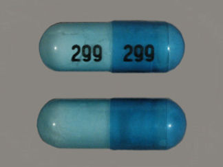 This is a Capsule imprinted with 299 on the front, 299 on the back.