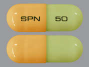 Trokendi Xr: Esto es un Cápsula LP 24 Hr verde claro oblongo imprimido con SPN en la parte delantera, 50 en la parte posterior, y es fabricado por SUPERNUS PHARMA.