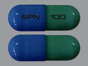 Trokendi Xr: Esto es un Cápsula LP 24 Hr verde oblongo imprimido con SPN en la parte delantera, 100 en la parte posterior, y es fabricado por SUPERNUS PHARMA.