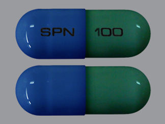 This is a Capsule Er 24 Hr imprinted with SPN on the front, 100 on the back.