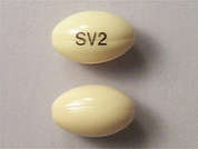 Prometrium: Esto es un Cápsula maraillo pálido oval imprimido con SV2 en la parte delantera, nada en la parte posterior, y es fabricado por ACERTIS PHARMAC.