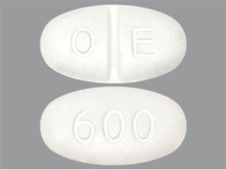 This is a Tablet imprinted with O E on the front, 600 on the back.