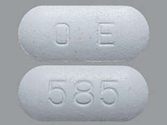 This is a Tablet Er 24 Hr imprinted with O E on the front, 585 on the back.