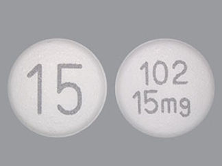 Esto es un Tableta imprimido con 15 en la parte delantera, 102  15mg en la parte posterior, y es fabricado por None.