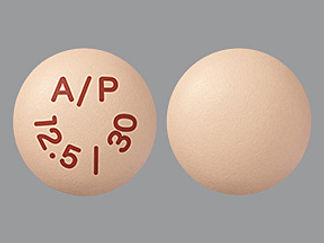 Esto es un Tableta imprimido con A/P  12.5 / 30 en la parte delantera, nada en la parte posterior, y es fabricado por None.