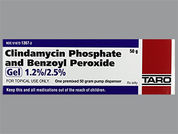 Clindamycin-Benzoyl Peroxide: Esto es un Gel Con Bomba imprimido con nada en la parte delantera, nada en la parte posterior, y es fabricado por None.