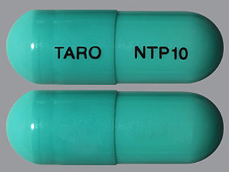 Esto es un Cápsula imprimido con TARO en la parte delantera, NTP 10 en la parte posterior, y es fabricado por None.