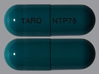 This is a Capsule imprinted with TARO on the front, NTP75 on the back.