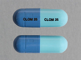 This is a Capsule imprinted with CLOM 25 on the front, CLOM 25 on the back.