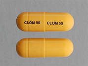 Clomipramine Hcl: This is a yellow oblong Capsule imprinted with CLOM 50 on the front, CLOM 50 on the back, and is manufactured by TARO/SUN PHARMA.