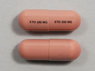 This is a Capsule imprinted with ETO 200 MG on the front, ETO 200 MG on the back.